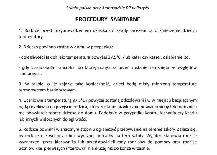 PROCEDURY SANITARNE