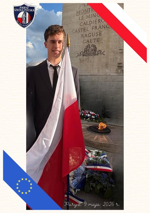 Nasz uczeń Konrad Gaspar na ceremonii odnowienia Płomienia Pamięci pod Łukiem Triumfalnym