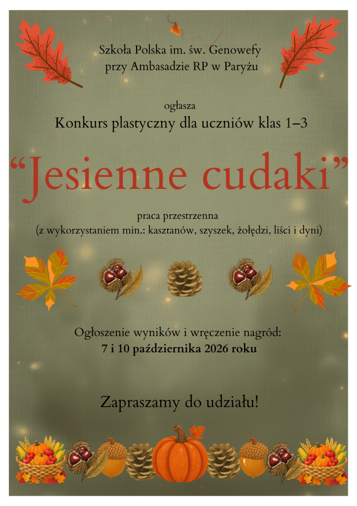 „Jesienne cudaki”konkurs plastyczny dla klas 1–3